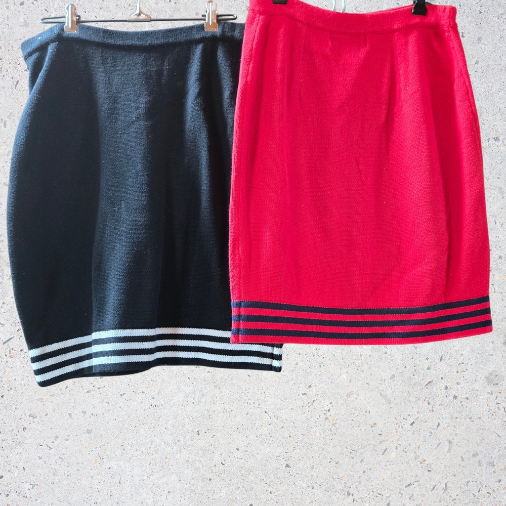 Black and Red Striped Women's Skirt Set